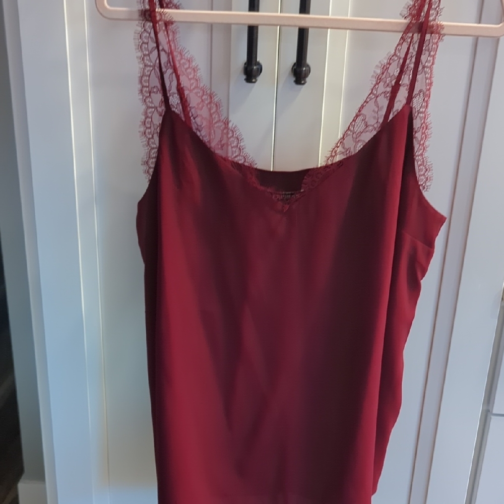 Lace Trim Burgundy Cami Top